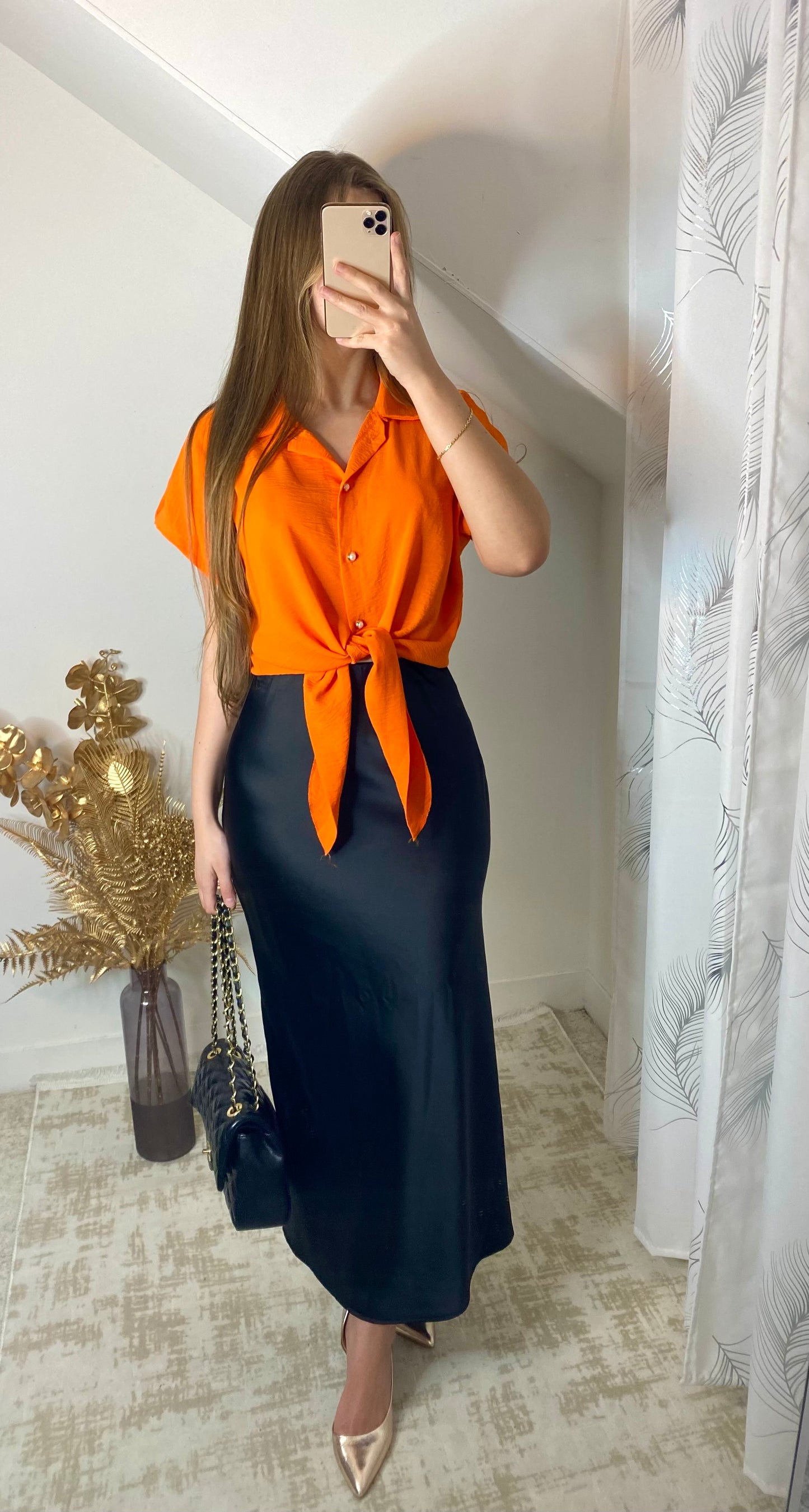 Blouse à nouer orange