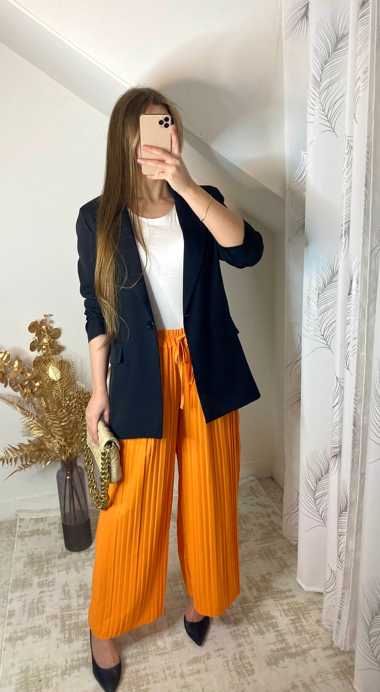 Pantalon plissé orange