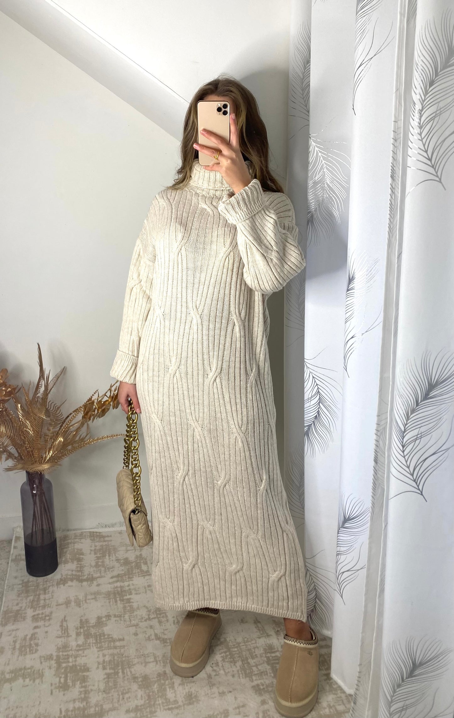 Robe Col roulé beige