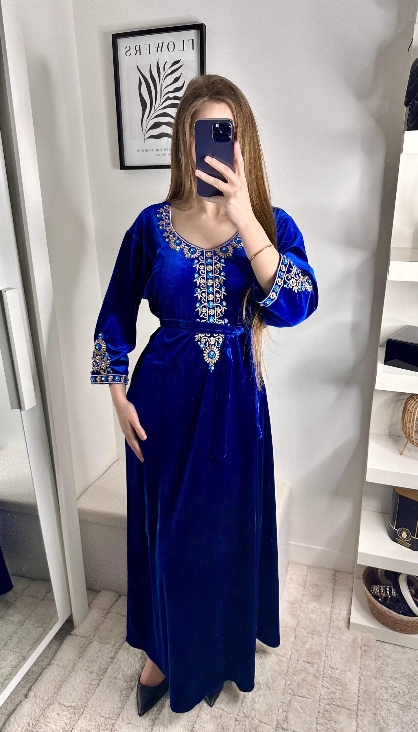 Caftan velour bleu