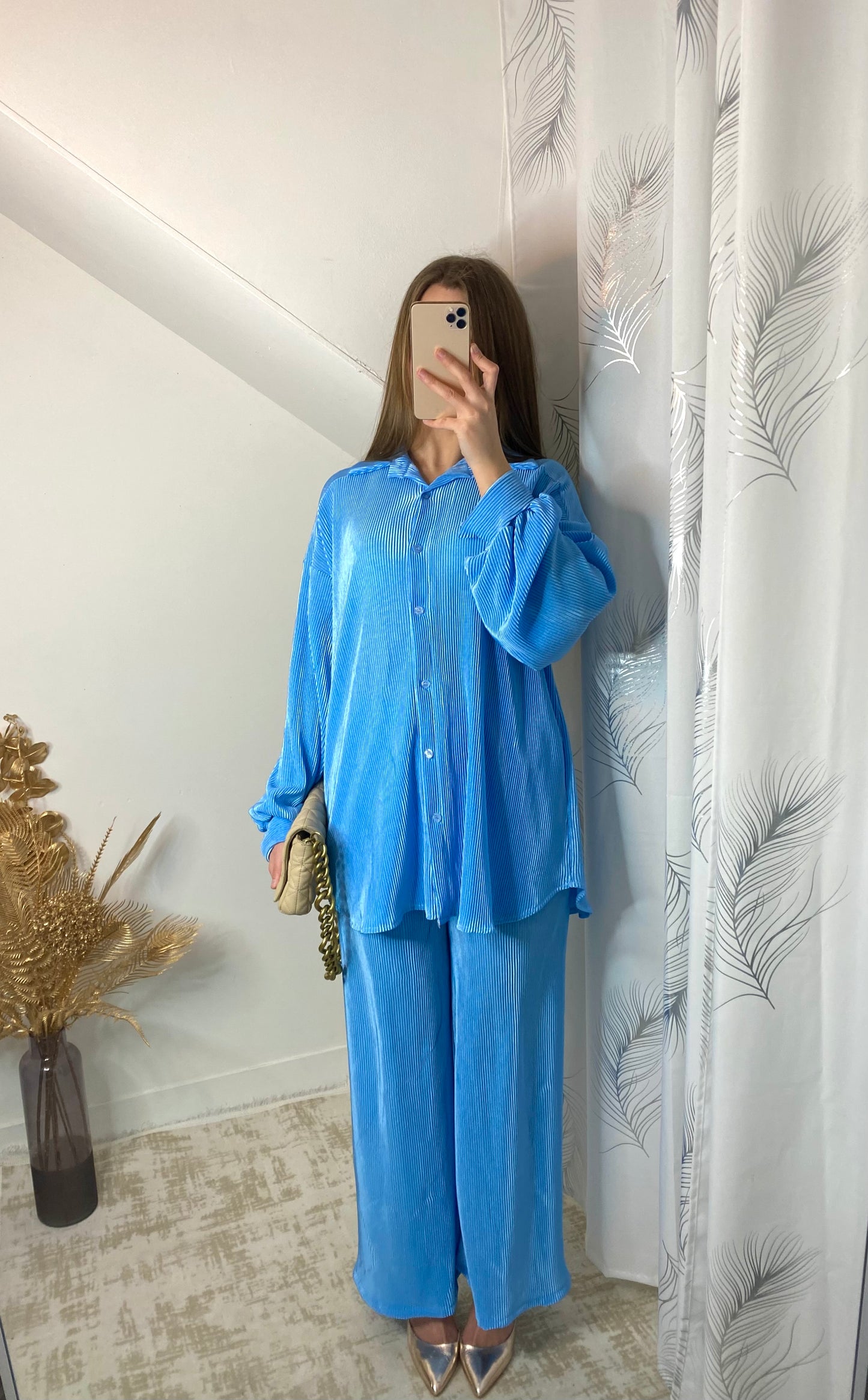 Ensemble plissé bleu