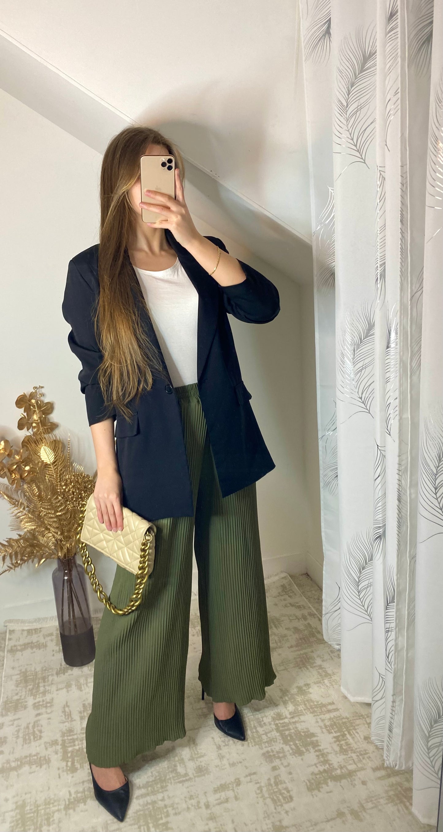 Pantalon plissé kaki