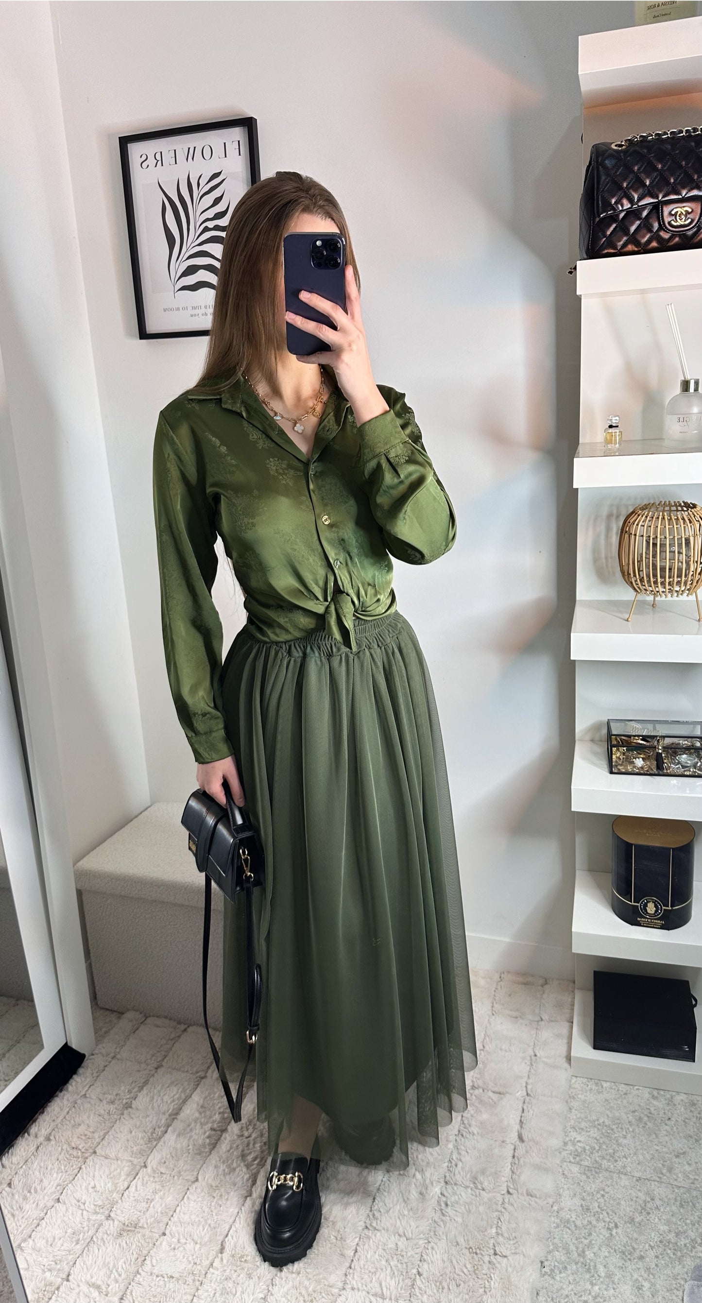 Chemise satin verte