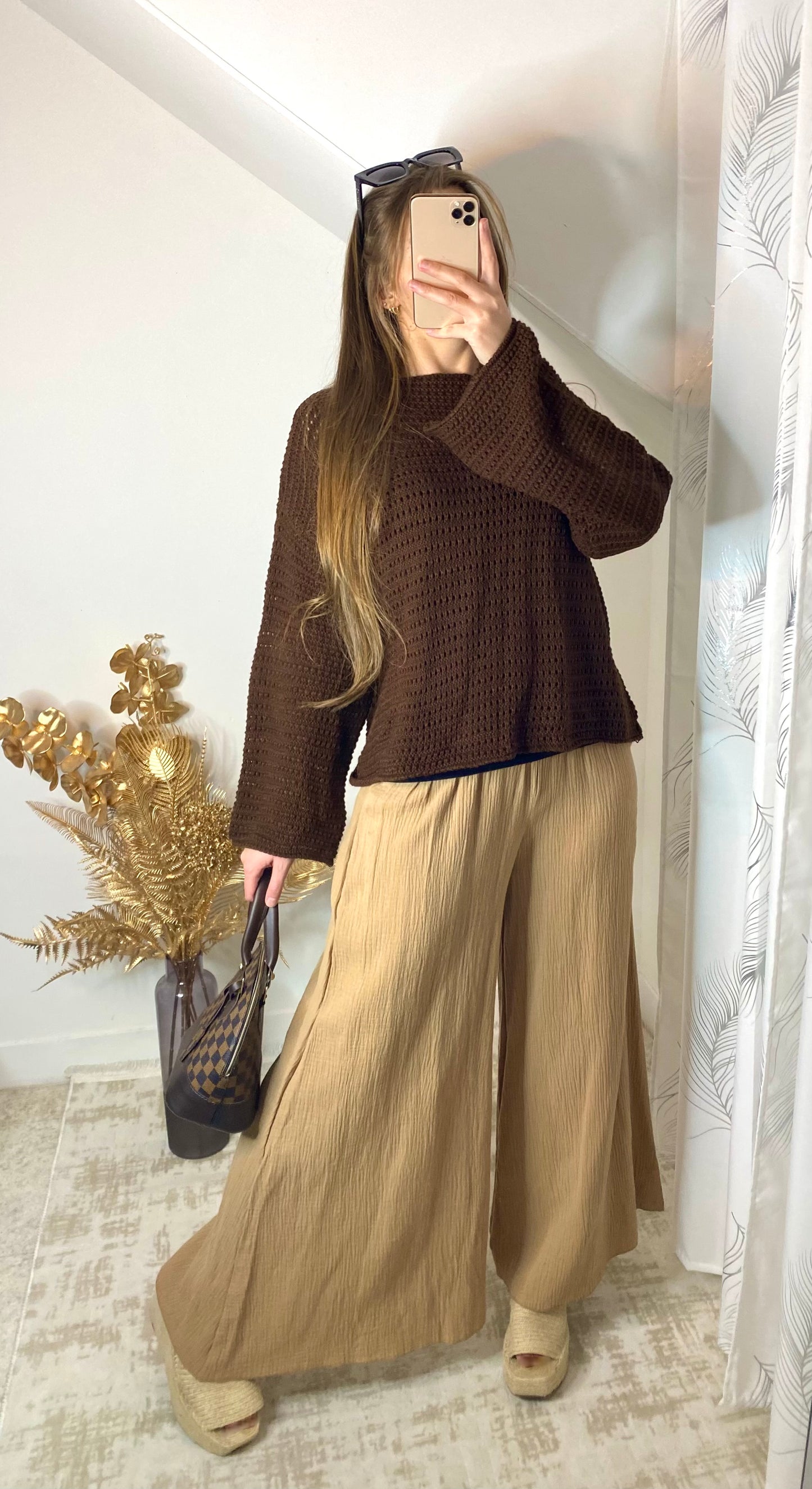 Pantalon gaz de coton marron