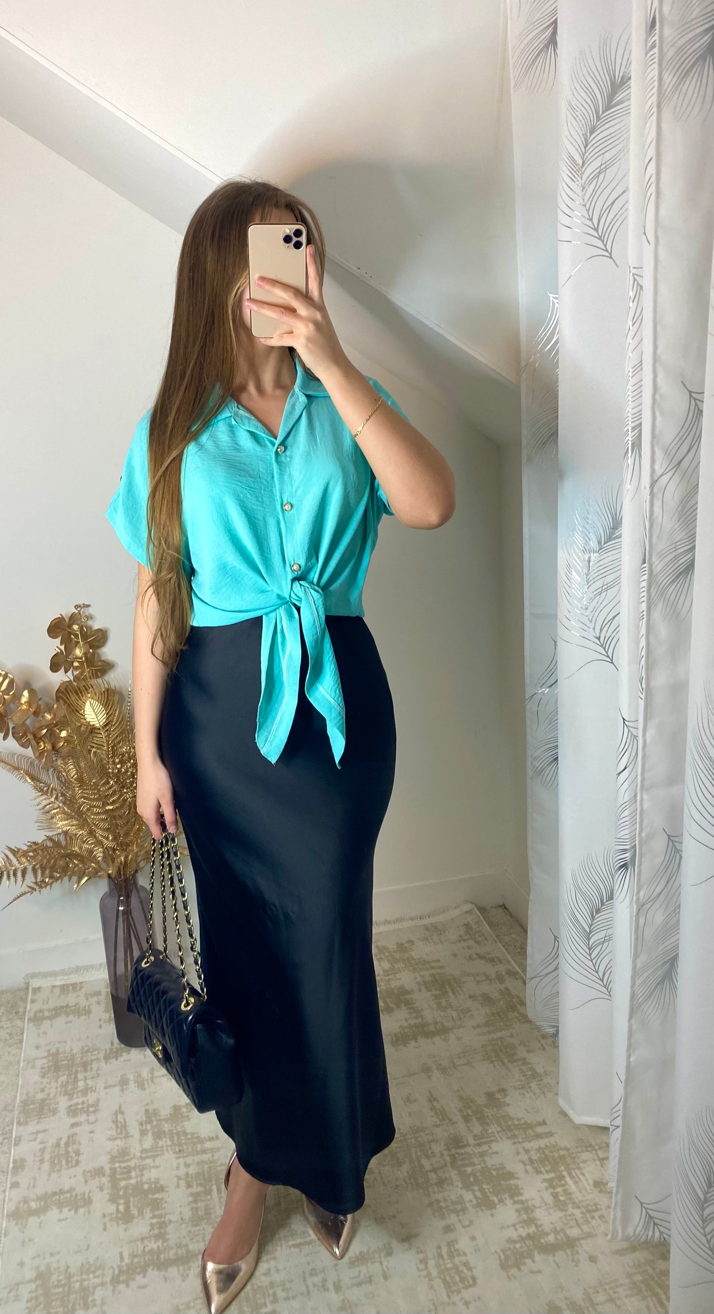 Blouse à nouer bleu