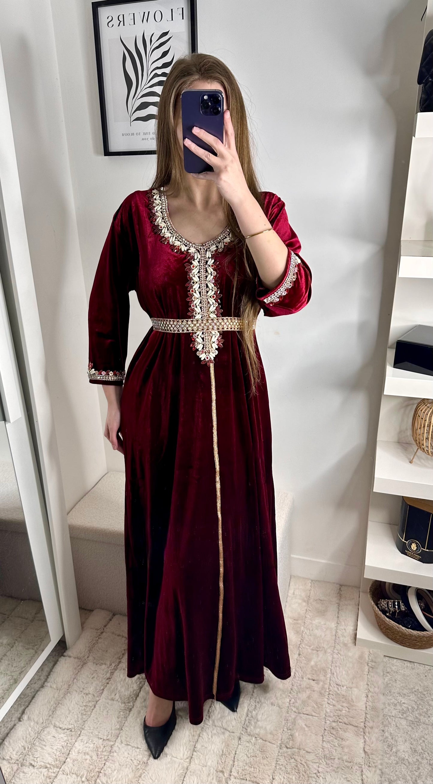 Caftan velour rouge