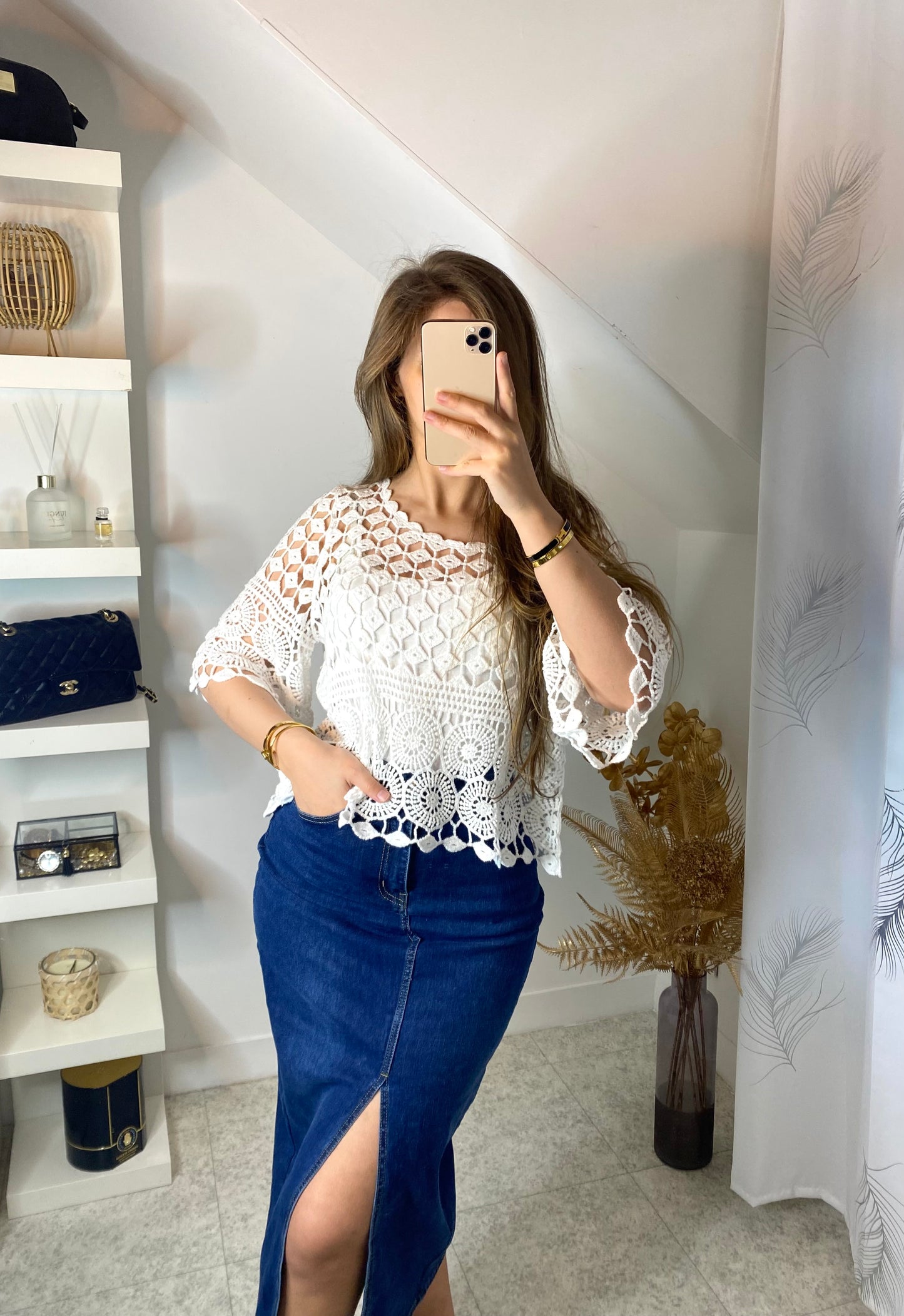 Haut à dentelle blanc