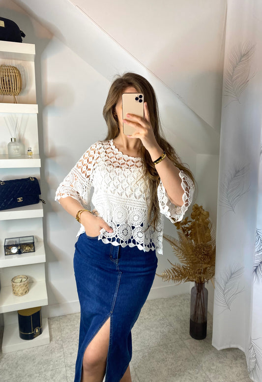 Haut à dentelle blanc