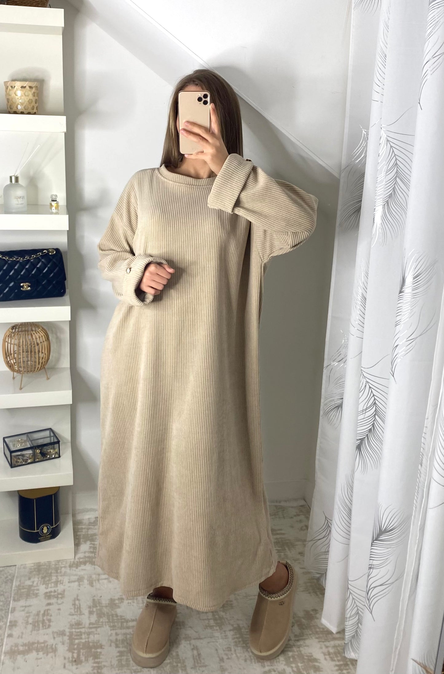 Robe velours beige