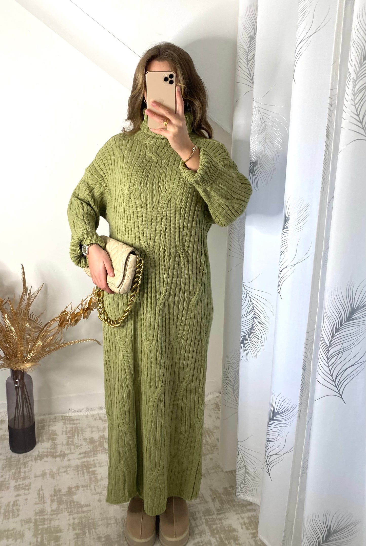 Robe col roulé pistache