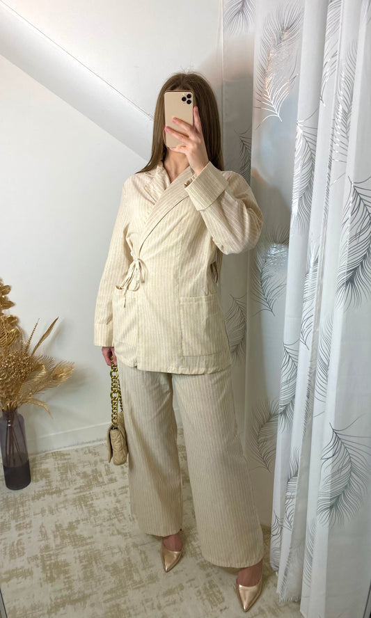 Ensemble à nouer rayer beige