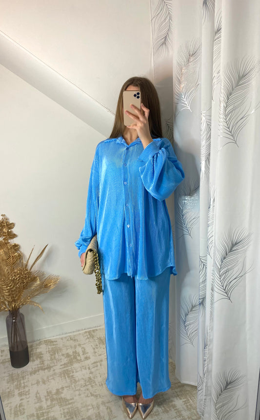 Ensemble plissé bleu