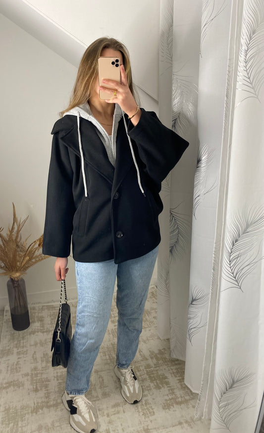 Manteau ร  capuche noir