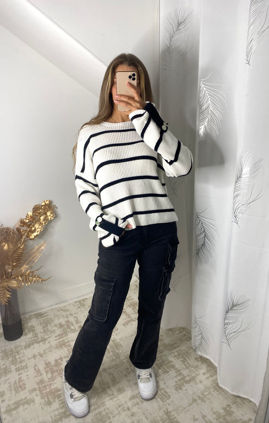 Pull rayรฉ ines blanc