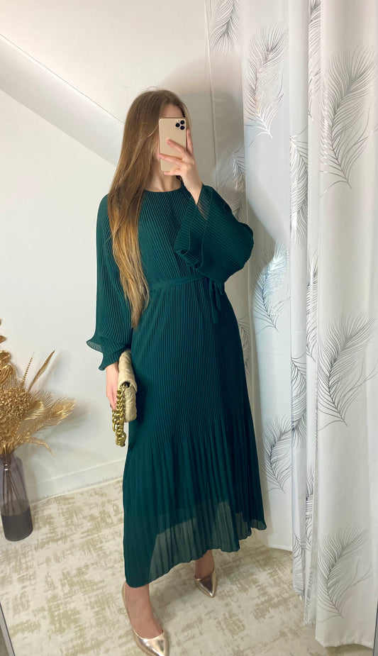 Robe plissée Intissar vert foncé