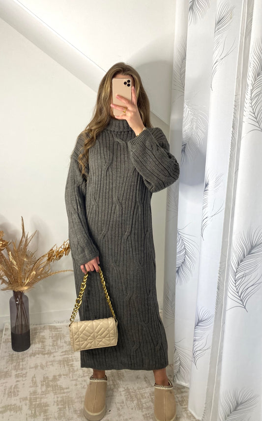 Robe col roulรฉ taupe