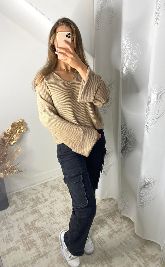 Pull ร  capuche beige