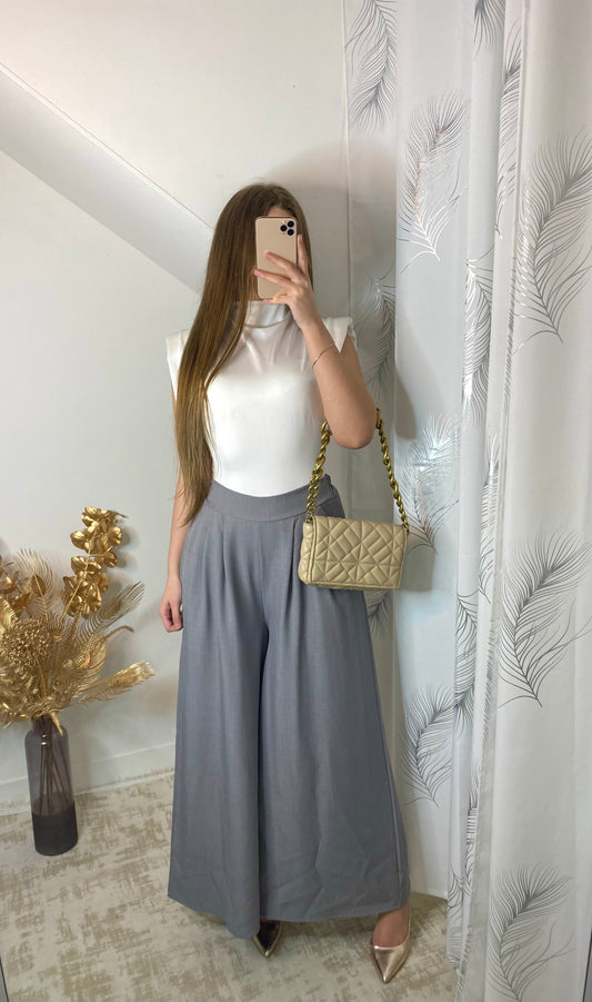 Pantalon à jambe large gris