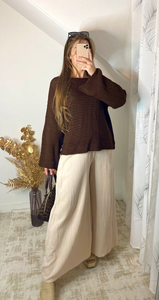 Pantalon gaz de coton beige