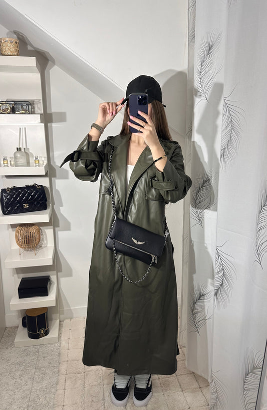 Trench similicuir kaki