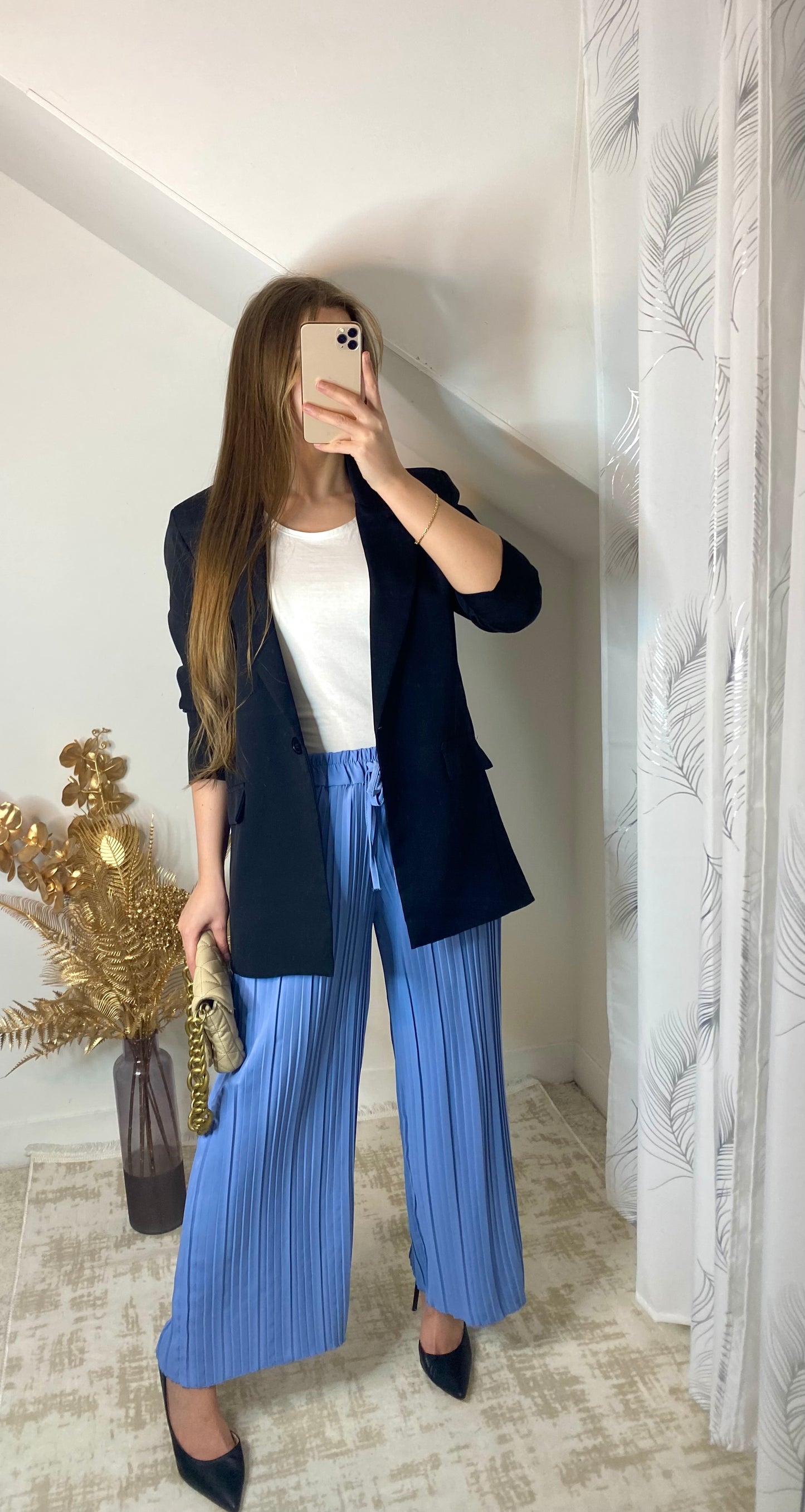 Pantalon plissé bleu claire