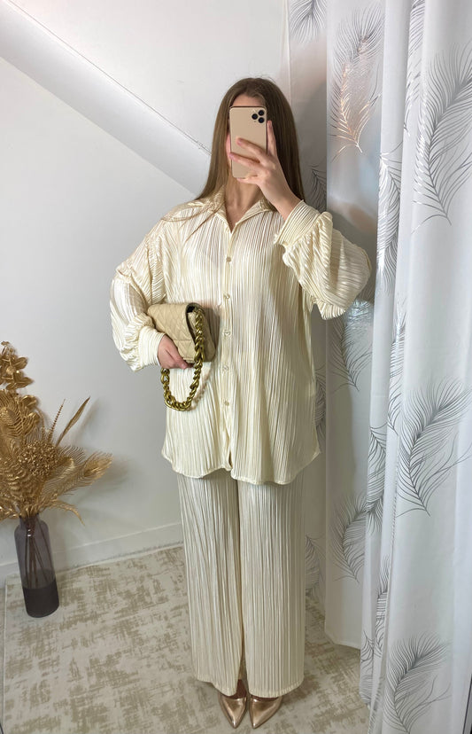Ensemble plissé beige